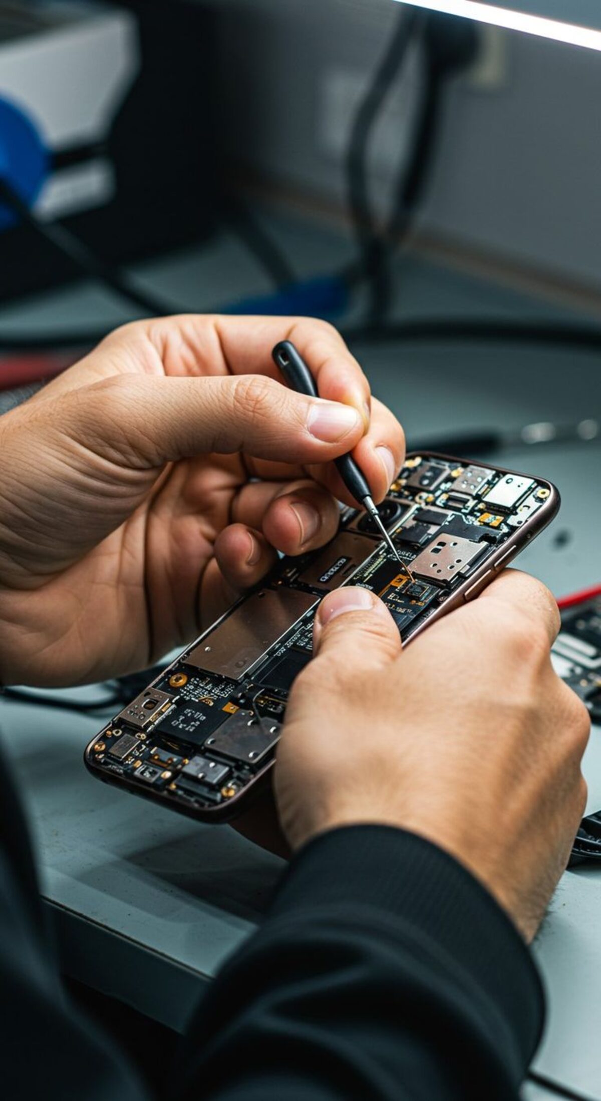 Technician repairing a mobile device